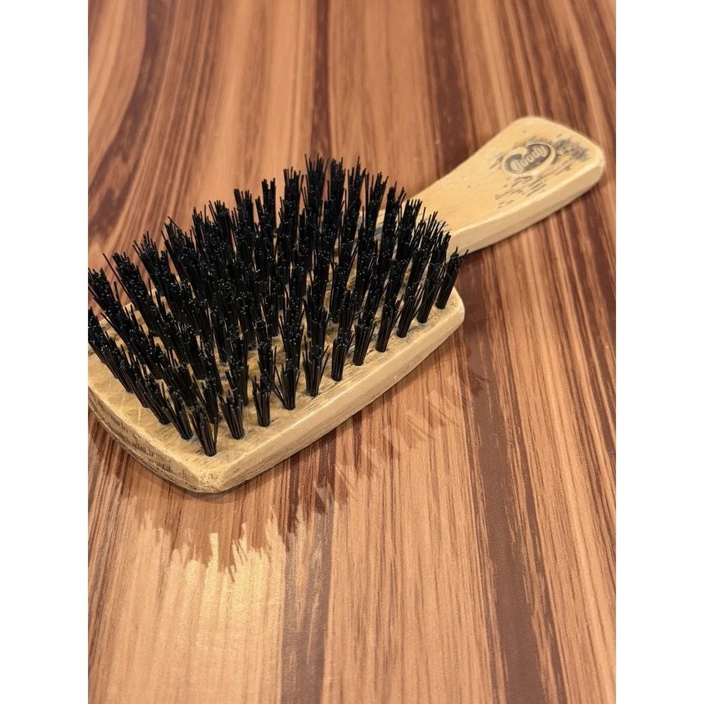 Vintage Goody Wood Hair Brush Short Handle Travel Purse Styling Nylon Bristle